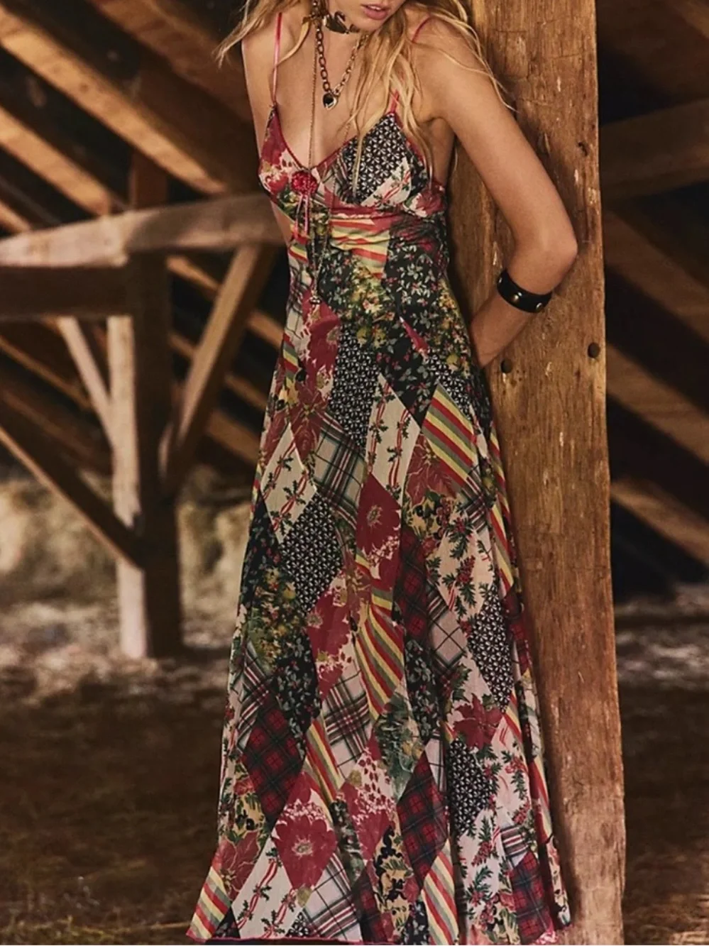 Free People ‘Tis The Season Patchwork Backless Maxi Dress - Picture 3 of 7